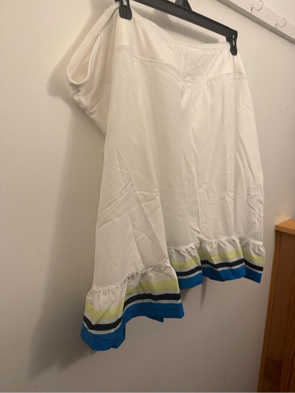 Addison Bay White A-Line Skirt with Blue and Lime Stripes